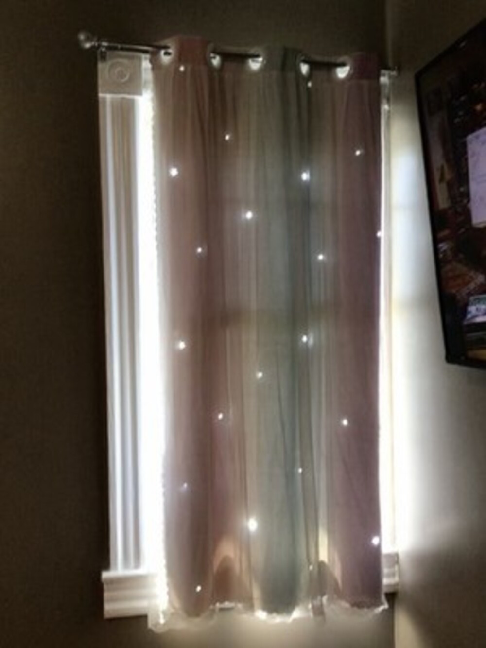 1 Dream Curtain Black Out Pastel Rainbow ,Striped ,Star - Cut , Lace Overlay - Picture 2 of 3